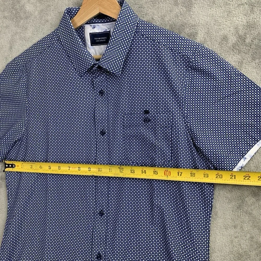 7 Diamonds Shirt Mens Small Blue Deep Water 4 Way Stretch Woven Button Up Preppy